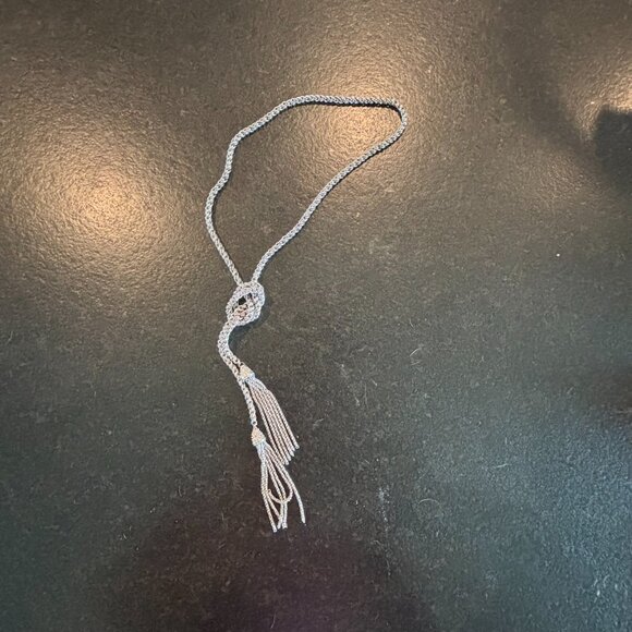 Kendra Scott Silver Rope Lariat Necklace Tassel Adjustable Elegant Statement - Picture 1 of 3